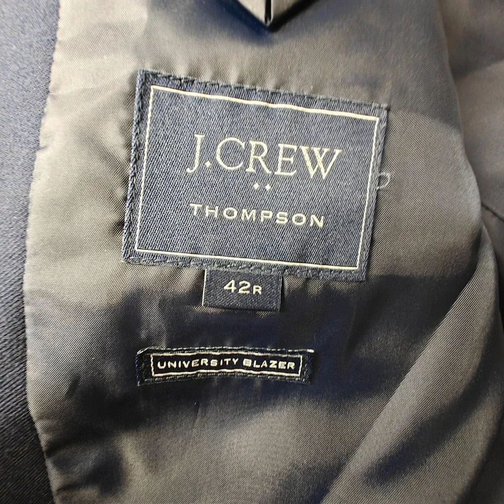 J.Crew Thompson University Blazer Navy Blue Wool Blend Gold Anchor Buttons 42R